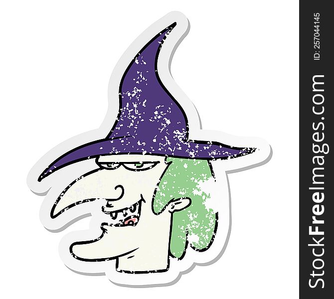 Distressed Sticker Of A Cartoon Witch
