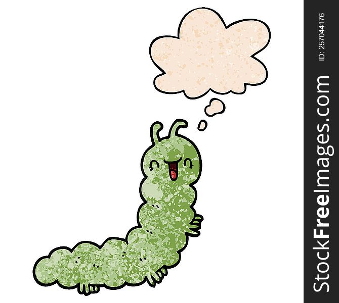Cartoon Caterpillar And Thought Bubble In Grunge Texture Pattern Style