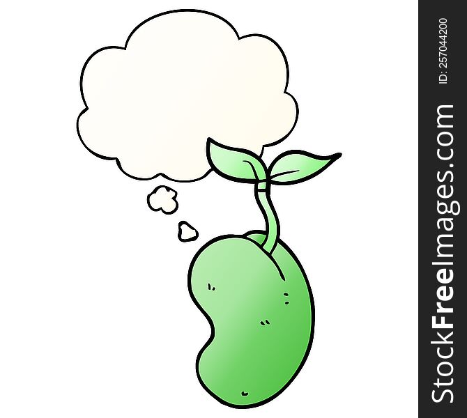 cartoon sprouting seed with thought bubble in smooth gradient style