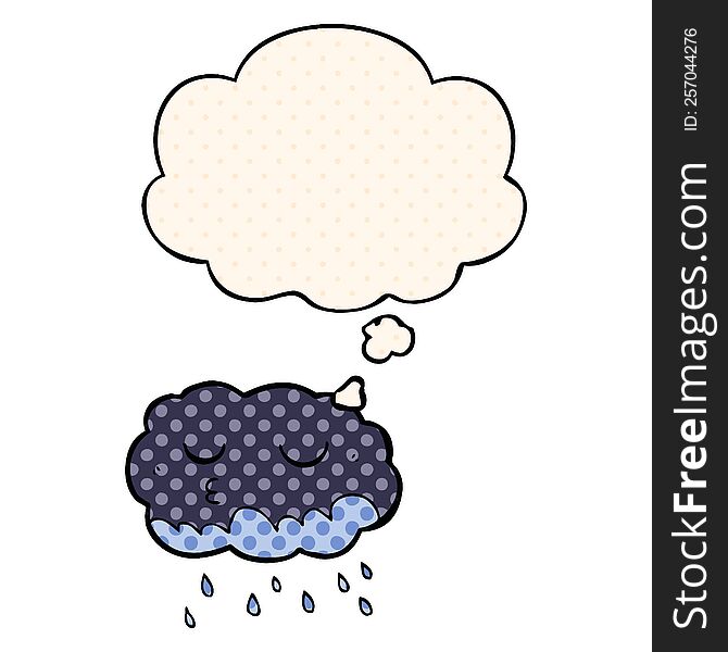 cartoon rain cloud with thought bubble in comic book style