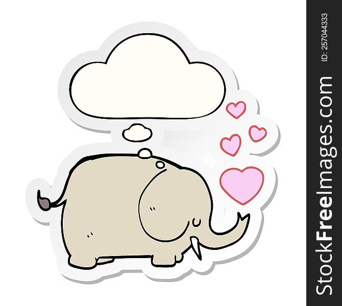 cute cartoon elephant with love hearts with thought bubble as a printed sticker