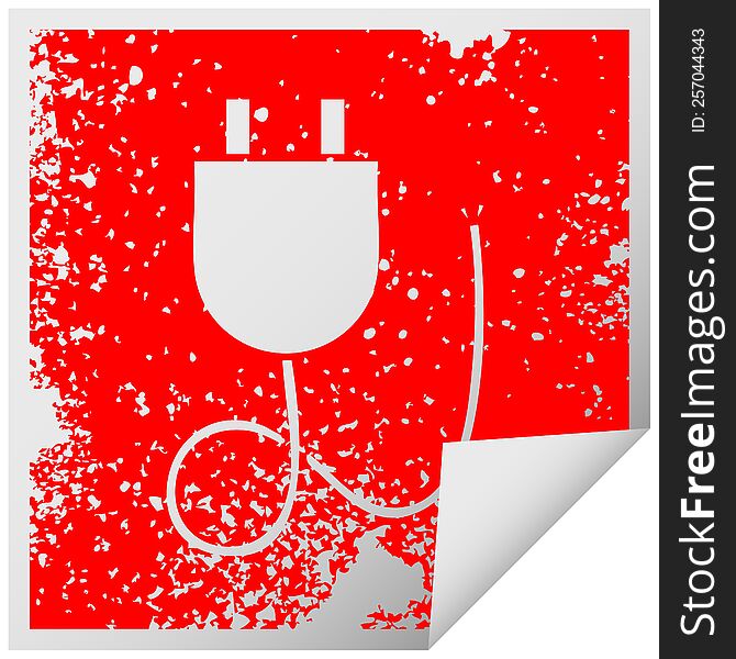 Distressed Square Peeling Sticker Symbol Electrical Plug