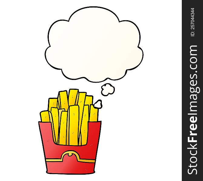 Cartoon Fries And Thought Bubble In Smooth Gradient Style