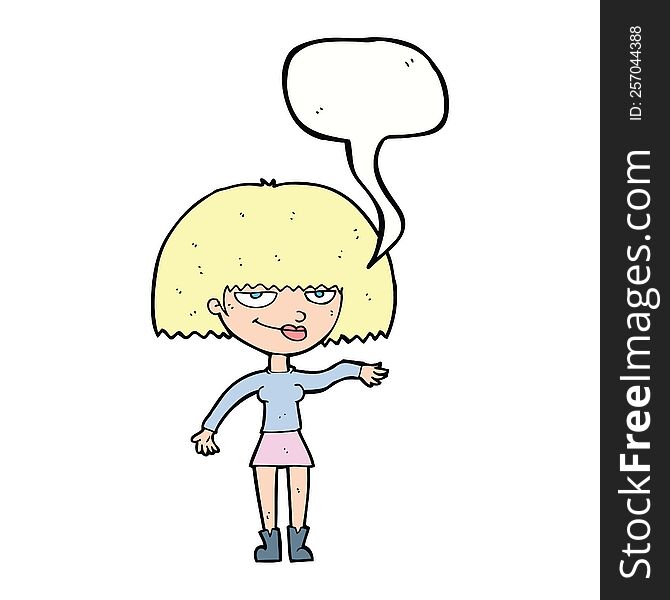 Cartoon Smug Woman Making Dismissive Gesture With Speech Bubble