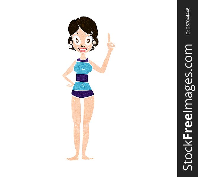 Cartoon Woman In Striped Swimsuit