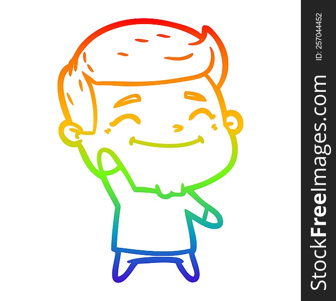 Rainbow Gradient Line Drawing Happy Cartoon Man Waving