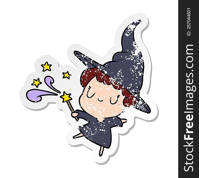 Distressed Sticker Of A Cartoon Witch