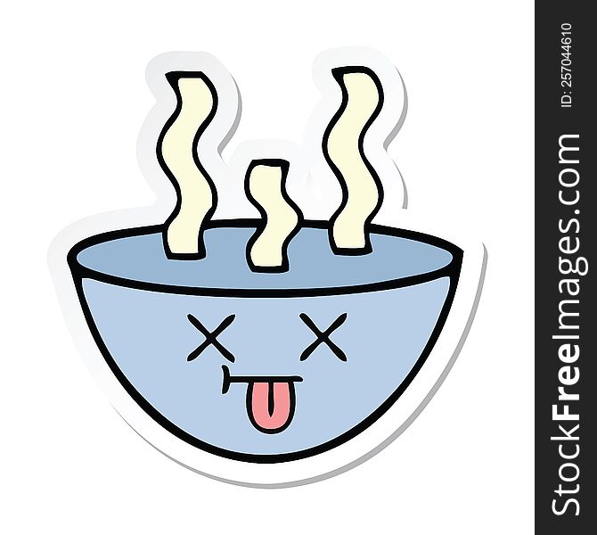 sticker of a cute cartoon bowl of hot soup