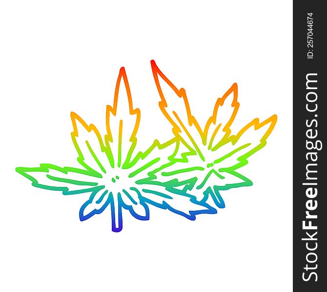 rainbow gradient line drawing of a cartoon marijuana leaves