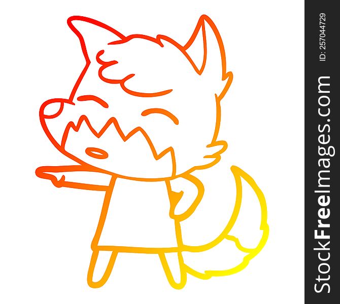 Warm Gradient Line Drawing Cartoon Fox In Dress Pointing