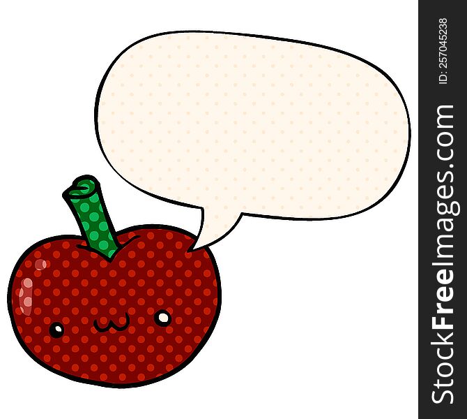 Cartoon Apple And Speech Bubble In Comic Book Style