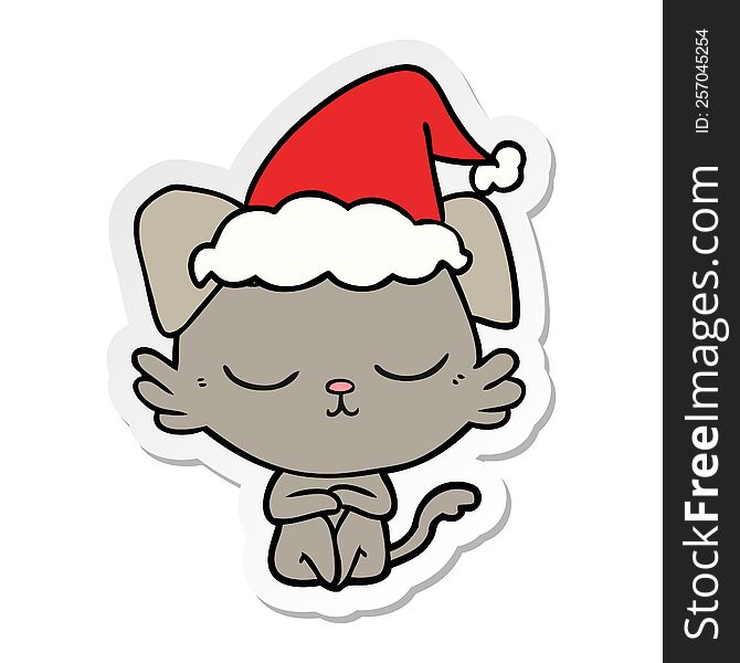 Cute Sticker Cartoon Of A Dog Wearing Santa Hat