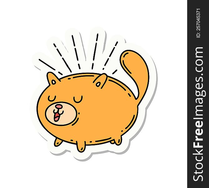 Sticker Of Tattoo Style Happy Cat