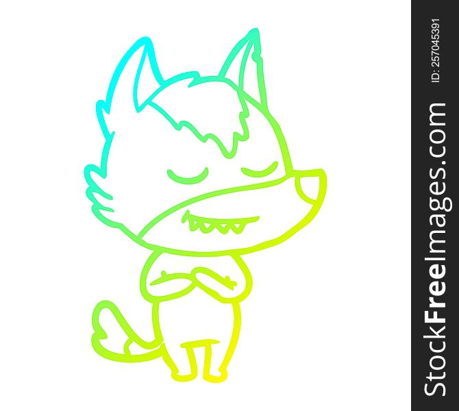cold gradient line drawing of a friendly cartoon wolf