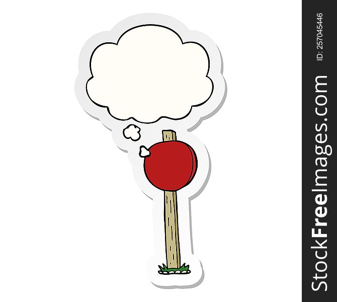 Cartoon Sign Post And Thought Bubble As A Printed Sticker