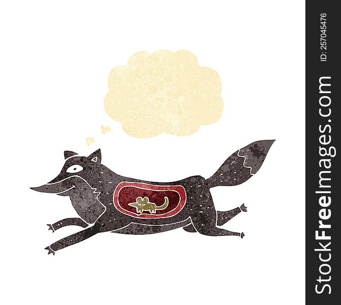 Cartoon Wolf With Mouse In Belly With Thought Bubble