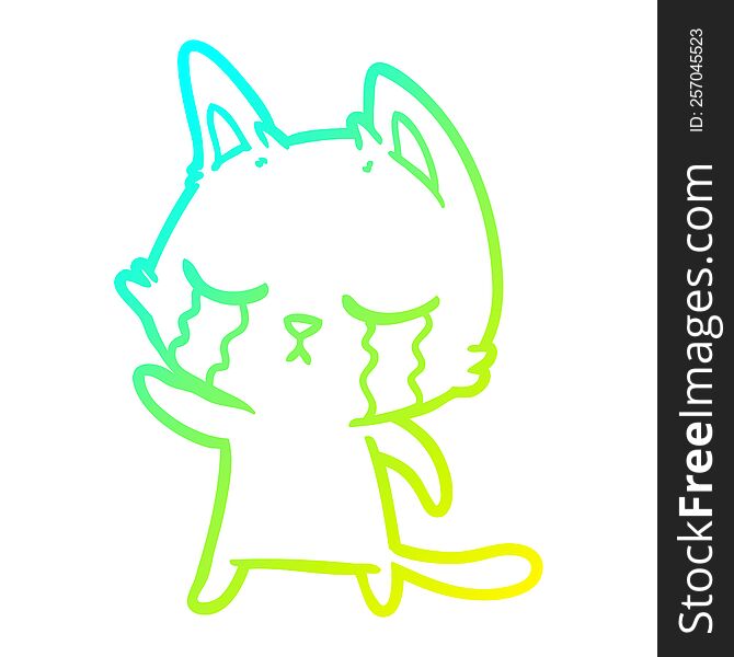 Cold Gradient Line Drawing Crying Cartoon Cat Pointing
