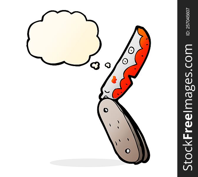 cartoon bloody folding knife with thought bubble