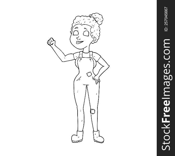 Black And White Cartoon Woman In Dungarees