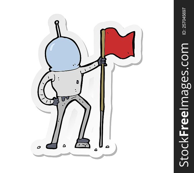 sticker of a cartoon astronaut planting flag