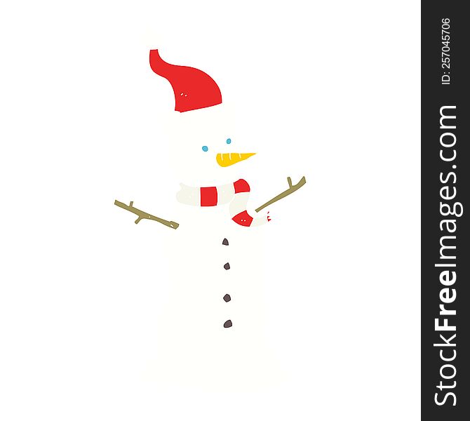 flat color illustration of a cartoon snowman