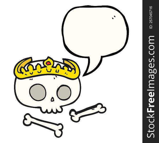 freehand drawn speech bubble cartoon skull wearing tiara