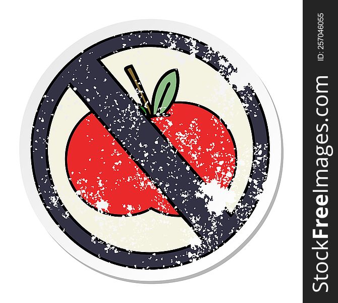 distressed sticker of a cute cartoon no food allowed sign