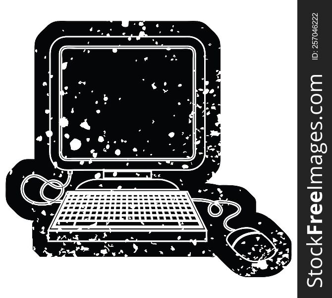 Distressed effect vector icon illustration of a computer with mouse. Distressed effect vector icon illustration of a computer with mouse
