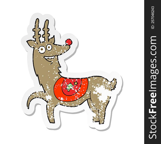 retro distressed sticker of a cartoon christmas reindeer