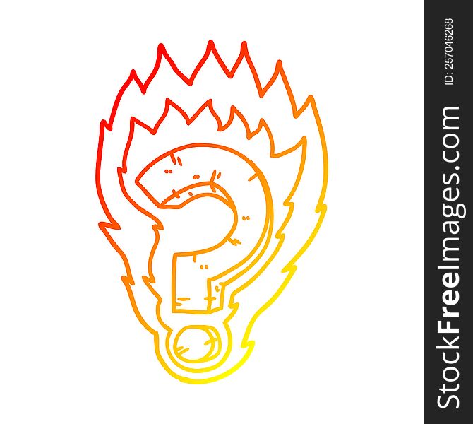 warm gradient line drawing of a cartoon flaming question mark