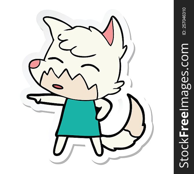 sticker of a cartoon fox in dress pointing
