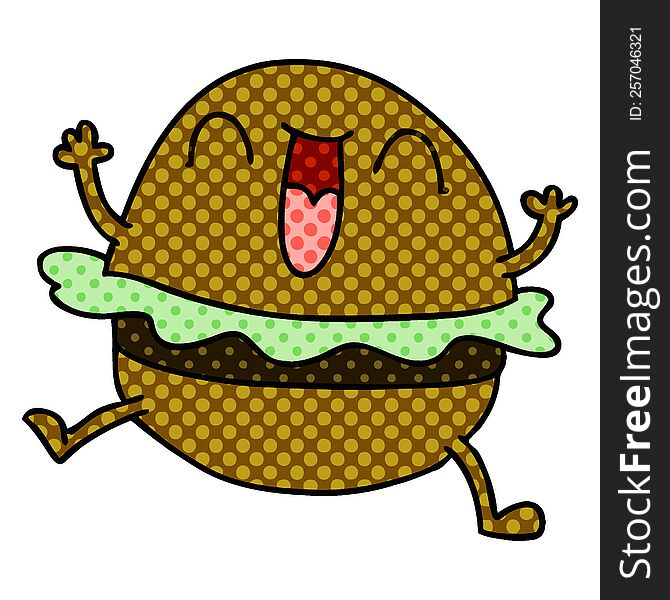 comic book style quirky cartoon happy burger. comic book style quirky cartoon happy burger