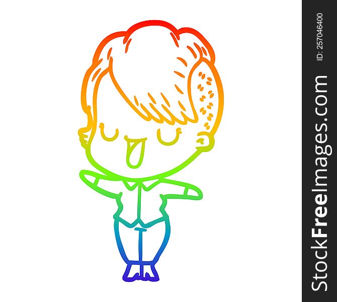 rainbow gradient line drawing cute cartoon girl with hipster haircut