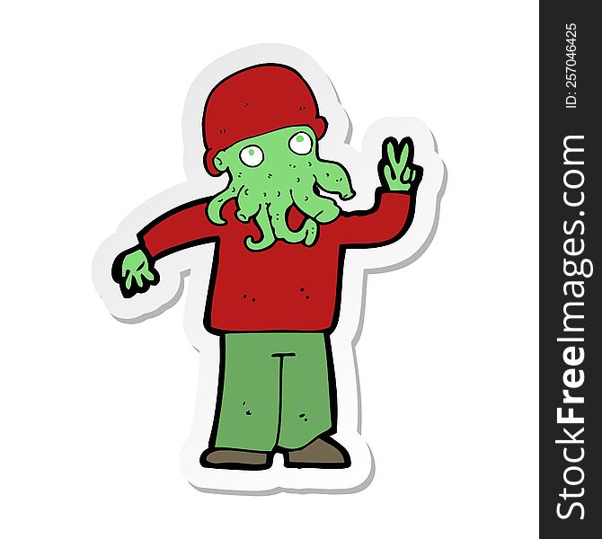 sticker of a cartoon cool alien