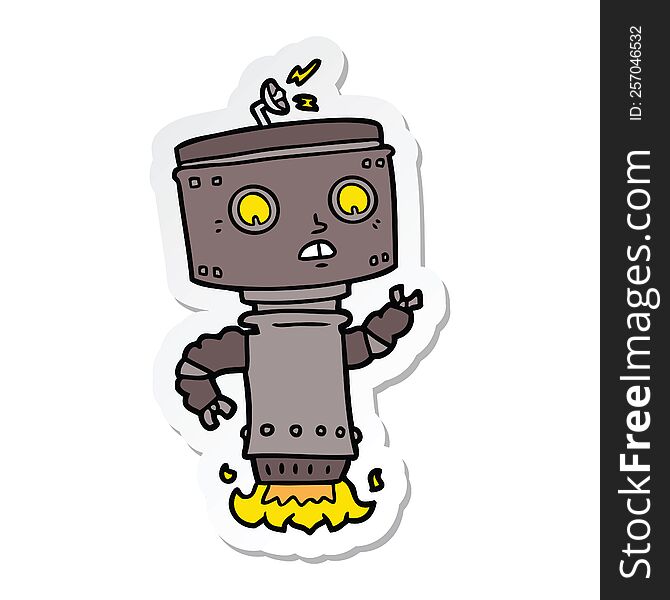 Sticker Of A Cartoon Robot Hovering