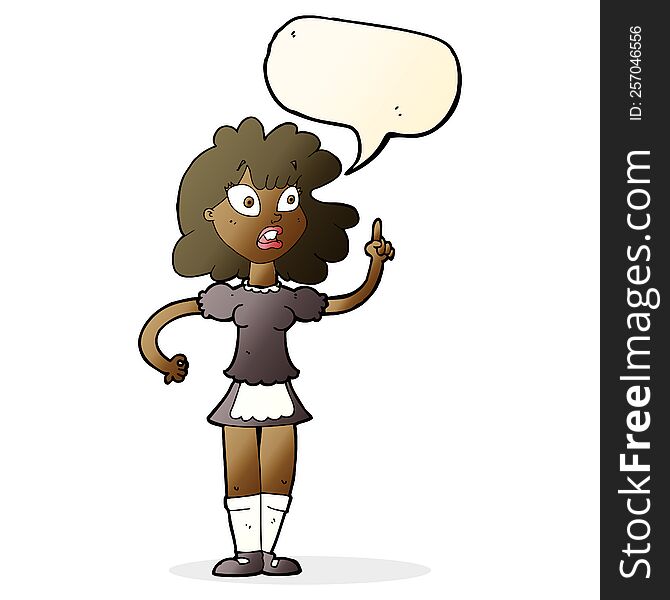 Cartoon Worried Maid With Speech Bubble