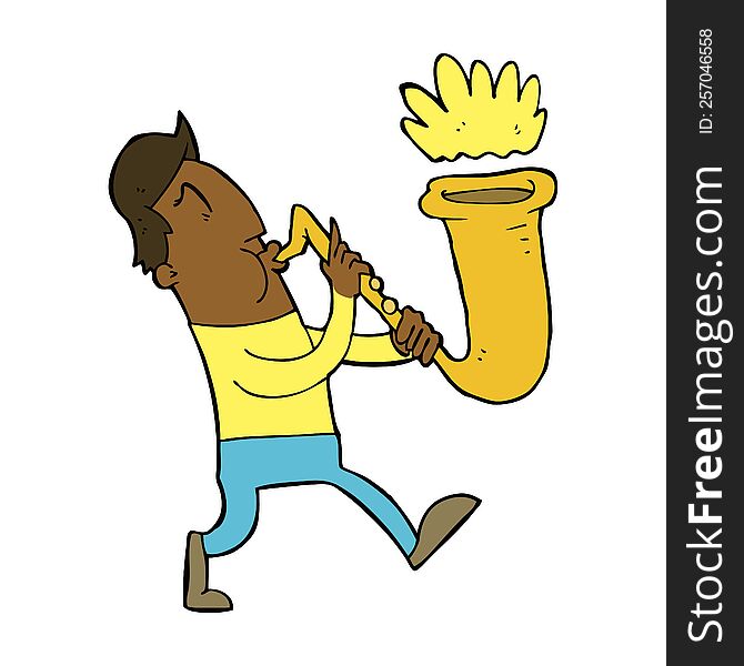 cartoon man blowing saxophone