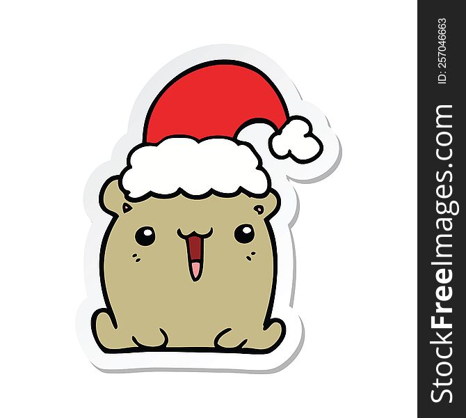 Sticker Of A Cute Cartoon Bear With Christmas Hat