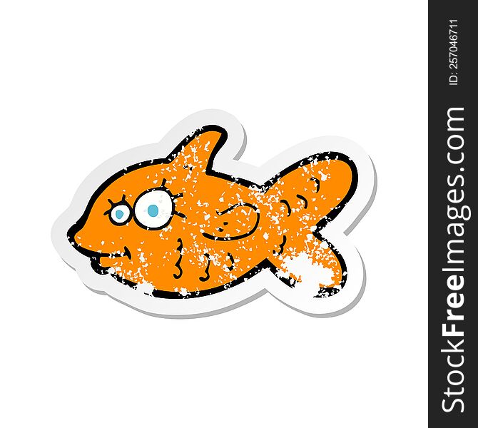 retro distressed sticker of a cartoon happy goldfish