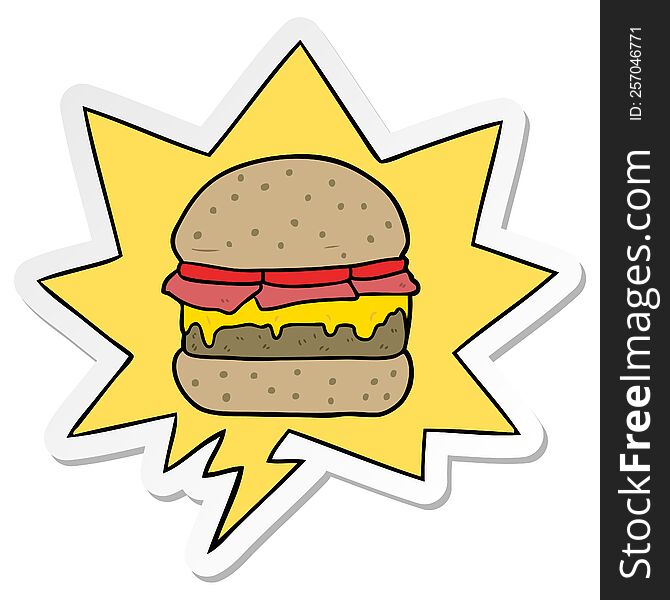 Cartoon Stacked Burger And Speech Bubble Sticker