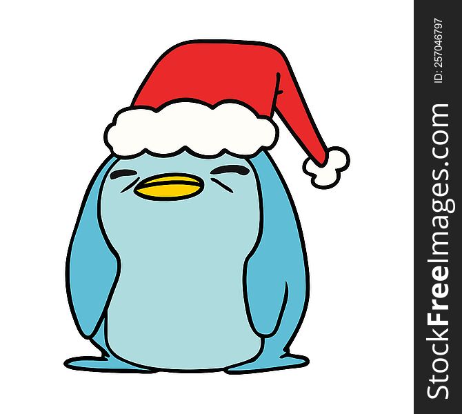 hand drawn christmas cartoon of kawaii penguin