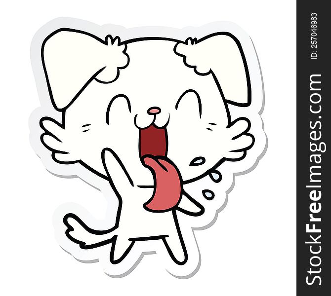 Sticker Of A Cartoon Panting Dog Waving