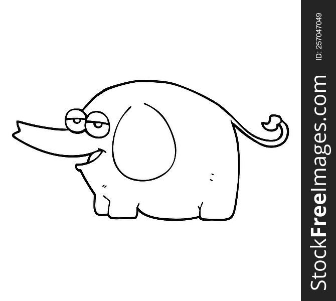 freehand drawn black and white cartoon elephant squirting water