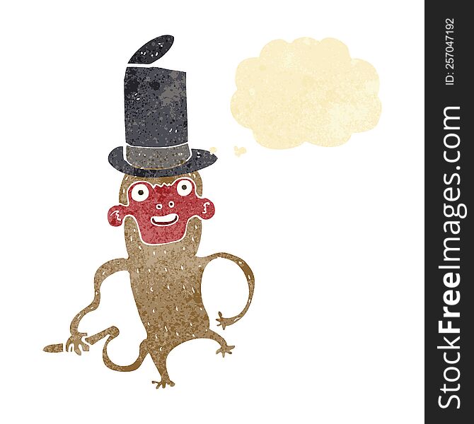 Cartoon Monkey Wearing Top Hat With Thought Bubble