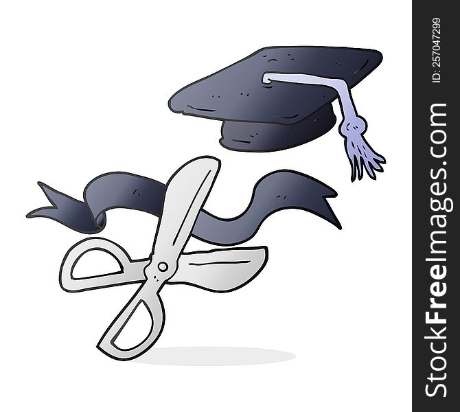 freehand drawn cartoon scissors cutting ribbon at graduation