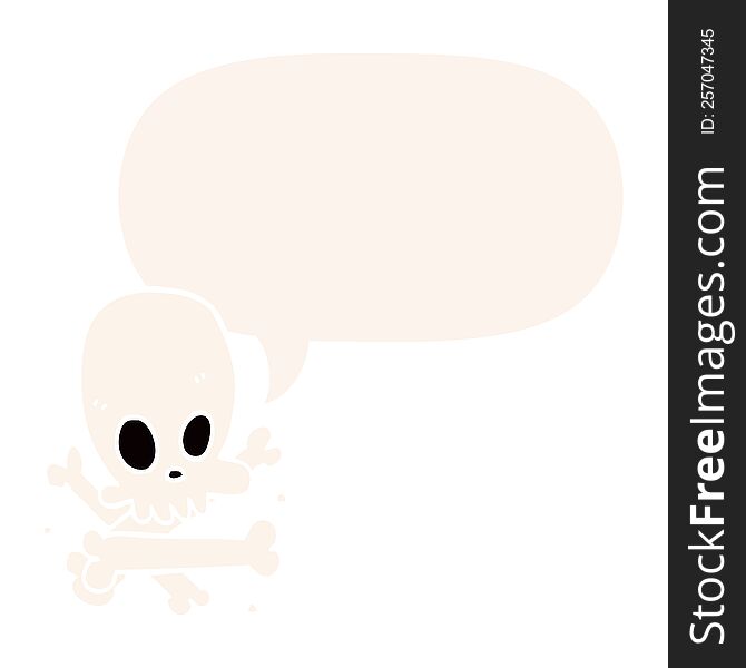 cartoon skull and bones and speech bubble in retro style