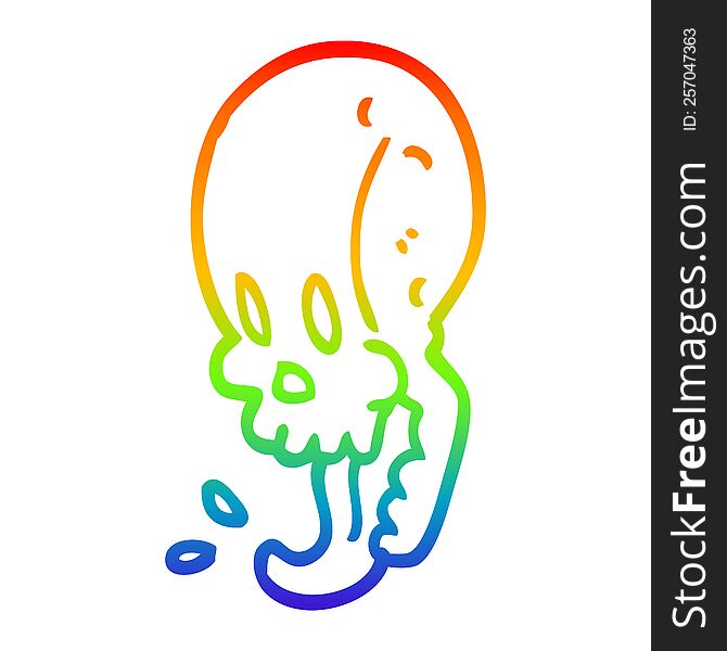 rainbow gradient line drawing of a cartoon gross skull