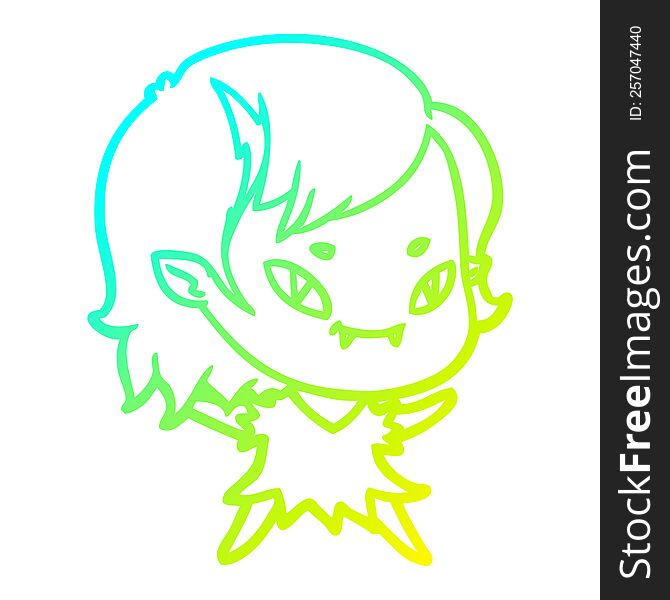 Cold Gradient Line Drawing Cartoon Friendly Vampire Girl