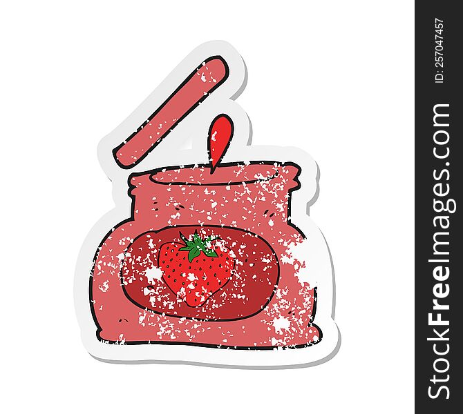 retro distressed sticker of a cartoon popping jar of jam