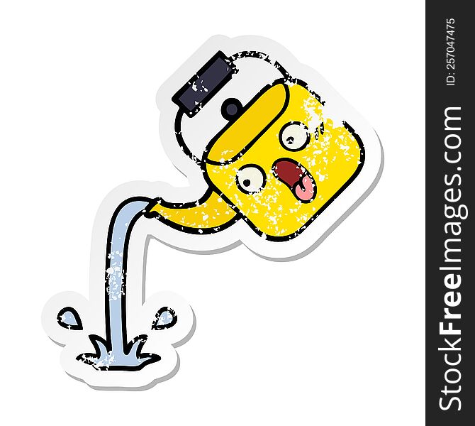 distressed sticker of a cute cartoon pouring kettle